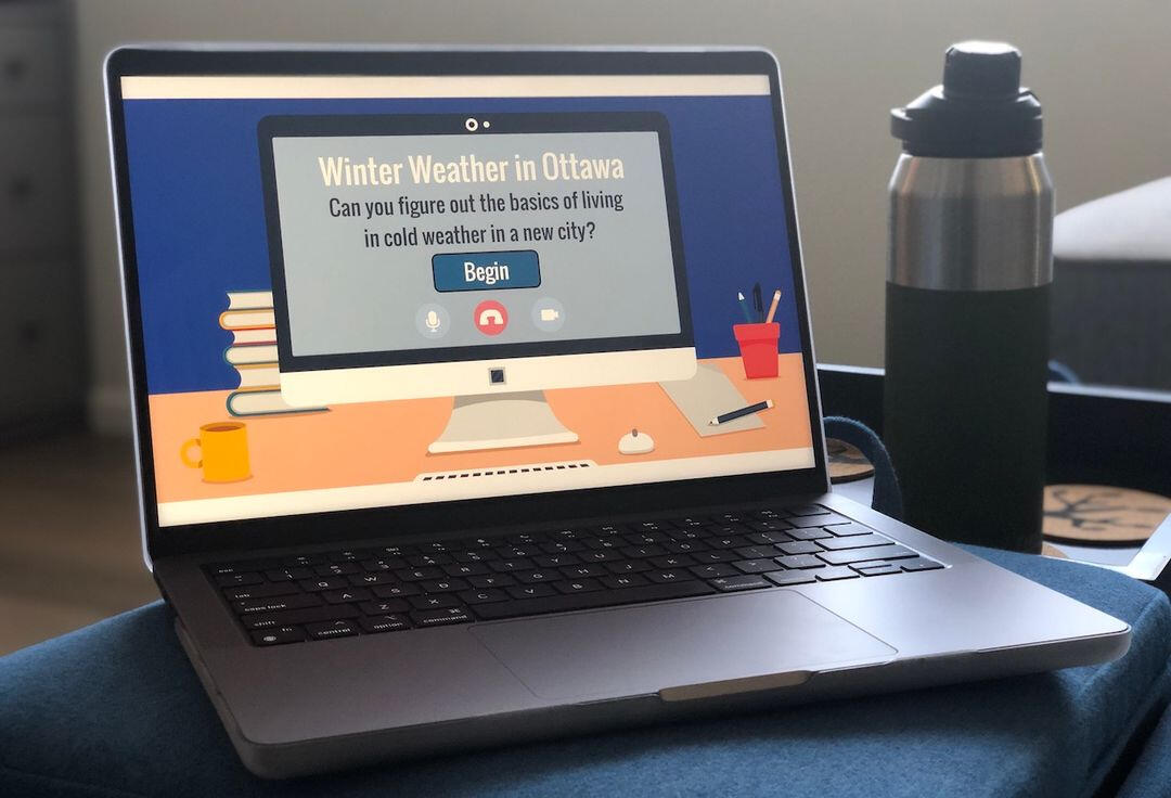 A laptop displaying the Winter Weather in Ottawa eLearning project example.